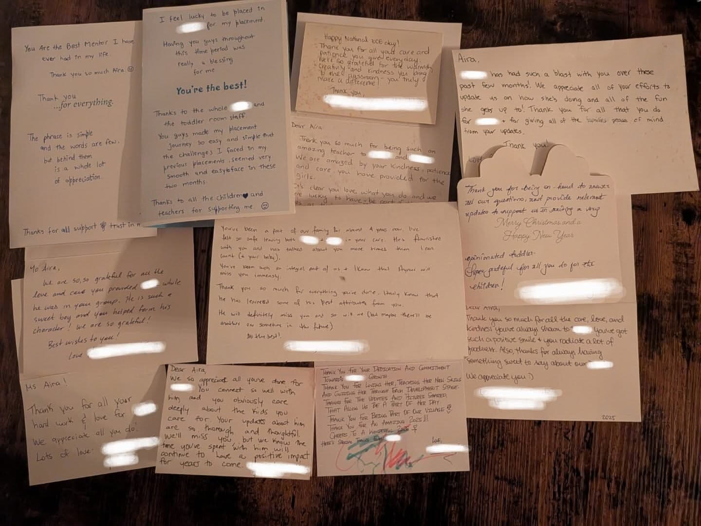 A handwritten thank-you note from a family